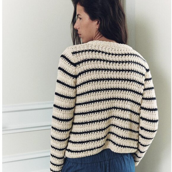 Zara women STRIPED KNIT CARDIGAN Black white stripes Gold button 6771/008 XL NWT - Picture 9 of 13